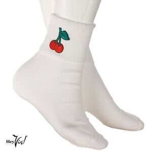Cherry Bobby Socks Womens 9-11 Socks w Embroidered Appliques - Hey Viv